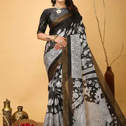 KALINI Kalamkari Printed Zari Heavy Work Sungudi Saree with Matching Blouse-7