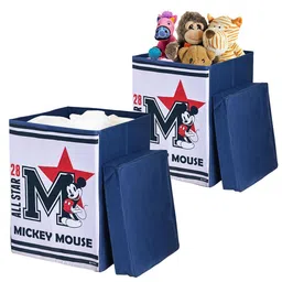 Kuber Industries 2Pcs Navy Blue Mickey Star Printed Laundry Basket With Lid - 60 L-4