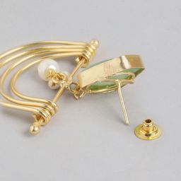 Anouk Gold-Plated Artificial Stones Studded And Beaded Contemporary Shaped Drop Earrings image 4