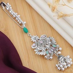 niva fashion Silver-Toned Silver Plated Kundan Beads Studded Alloy Brooch-picture-12
