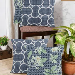 IVAZA Blue & Green Set of 4 Floral Square Cushion Covers-24