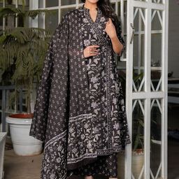 KALINI Women Floral Printed Regular Pure Cotton Kurta, Trouser With Dupatta-10