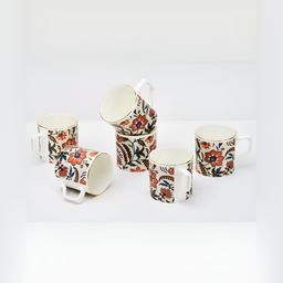 GOLDEN QUEEN'S Orange & White 6 Pieces Printed Ceramic Glossy Cups-12