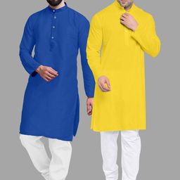 VS MALL Yellow Cotton Blend Kurta Sets-image-81