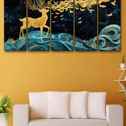 Myntra Elegant Homes Black & Blue 5 Piece Wood Birds and Animals Wall Paintings-image-54