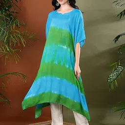 Maaesa Women Tie & Dyed Round Neck Extended Sleeves Kaftan Kurta-picture-49