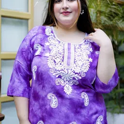 Lee Moda Plus Size Marble Tie & Dye Chikankari Straight Kurti-18