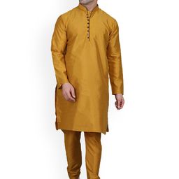 REFULGENT Mandarin Collar Dupion Silk Kurta With Trouser-image-10