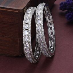 Opal Touch Set Of 2 Rhodium-Plated AD Studded Bangles-11