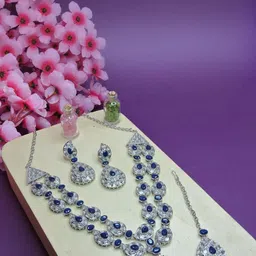 Anouk Rhodium-Plated Artificial Stones-Studded Jewellery Set With Maang Tika-picture-3