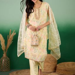 SHADOW & SAININGFloral Embroidered Beads & Stones Organza Unstitched Dress Material-image-49