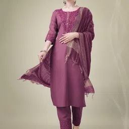 Rujave Women Ethnic Motifs Yoke Design Regular Sequinned Kurta with Trousers & With Dupatta-13