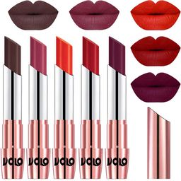 VOLO Set Of 5 Creme Matte Lipstick -Chocolate35-Rose Pink38-Coral39-Tomato Red40-Wine47-image-58