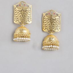 Anouk Gold-Plated Artificial Beaded Dome Shaped Jhumkas image 4