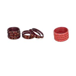 SOMIL Set Of 12 Maroon Glass Artificial Stones & Beads Bangles-picture-10
