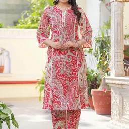 Pistaa Women Ethnic Motifs Printed Regular Pure Cotton Kurta with Trousers-image-62