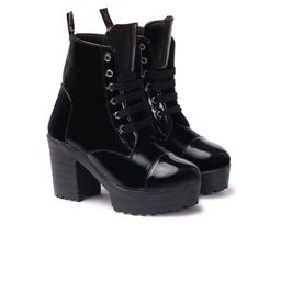 STRASSE PARIS Women High-Top Ankle Length Lace-Ups Block Heeled Boots-picture-13