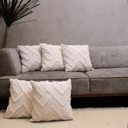 LUSHLYF Tufted Cream 5 Pcs Chevron Textured Cotton Square Cushion Covers-21