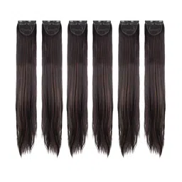 Milano Treasures Set of 6 Clip-in Dark Brown Side Patches Copper Highlights Hair Extension-55