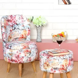 Shadowkart Set Of 2 White & Red Printed Wooden Ottomans-12