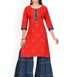 BAESD Girls Printed Regular Pure Cotton Kurta with Sharara-image-77