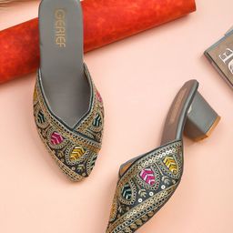 GERIEF Women Embellished Pointed Toe Block Heel Mules-picture-1