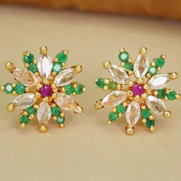 Sangria Stylish Brass AD Diamond Studs Earrings-35