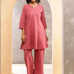 ARAVALII Cotton Round Neck Tunic With Trousers Co-Ords-image-2