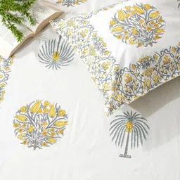 Rajasthan Decor White Printed Pure Cotton 220 TC Super King Bedsheet Set 2.7 m x 2.7 m-picture-0