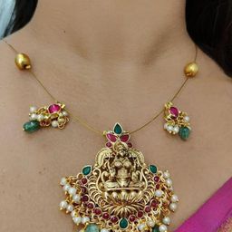 Rangrozo Jewellery Gold-Plated Artificial Stone Studded & Beaded Statement Temple Necklace-18