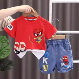 YK Boys Spider-Man Printed Round Neck T-Shirt With Shorts-image-0