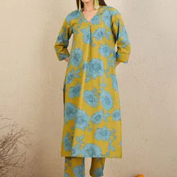 Indo Era Floral Printed V-Neck A-Line Kurta with Trousers-picture-40
