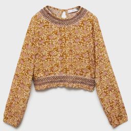 Mango Kids Girls Ethnic Motifs Printed Smocked Blouson Top-image-17