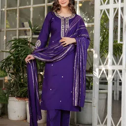 Happy Design Women Ethnic Motifs Embroidered Kurta with Trousers & Dupatta-picture-2