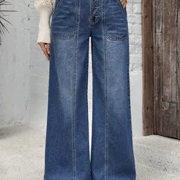 Glossia Women Comfort Straight Fit High-Rise Light Fade Acid Wash Stretchable Jeans-picture-9