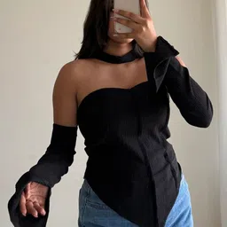 Off Duty India Women Chic Halter Neck Detachable Sleeves Top-image-67