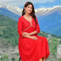 KPF Women Ethnic Motif Embroidered Sequinned Anarkali Kurta-image-2