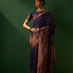 DIVASTRI Woven Design Zari Silk Blend Designer Banarasi Saree-image-46