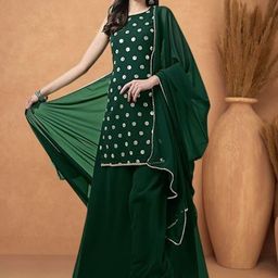 PARROT CREATION Polka Dot Printed Gotta Patti Round Neck Kurti With Sharara & Dupatta-29