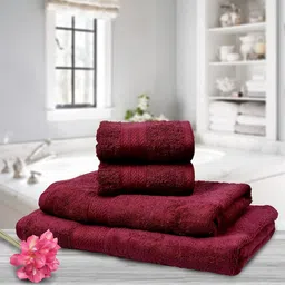 BOMBAY DYEING Tulip Maroon 4 Pieces Pure Cotton 450 GSM Towel Set-75
