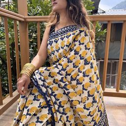 HERE&NOW Kalamkari Printed Pure Cotton Bagru Saree-image-14