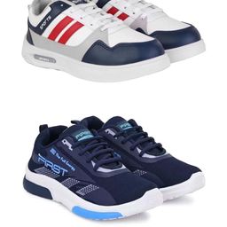 PENNEN Men Set Of 2 White & Blue Synthetic Lace-Ups Non-Marking Running Shoes-image-17