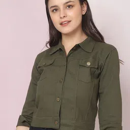 DIMPY GARMENTS Spread Collar Buttoned Crop Denim Jacket-image-83