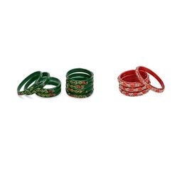 SOMIL Combo of 2 Red & Green Glass Ethnic Handcrafted Traditional Bangles-picture-7