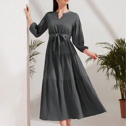 FNOCKS Organic Cotton Fit & Flare Puff Sleeves Midi Dress-image-8