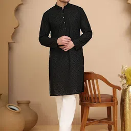 Anouk Men Floral Embroidered Regular Chikankari Pure Cotton Kurta with Pyjamas-image-44