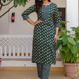 SKYLEE Floral Printed Notch Neck Straight Kurta With Trousers & Dupatta-picture-44