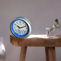 Rhythm Blue & Silver-Toned Traditional Alarm Clock-image-1