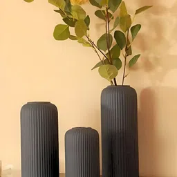 Kreative Arts 3-Pcs Black Ribbed Ceramic FlowerVases-picture-51