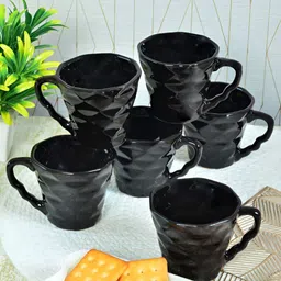 Myntra Elegant Homes Black 6 Pieces Textured Ceramic Glossy Cups And Mugs 140ML-28